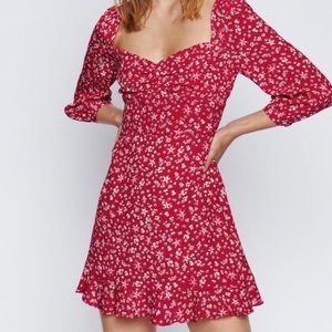 Zara red floral puff sleeve dress